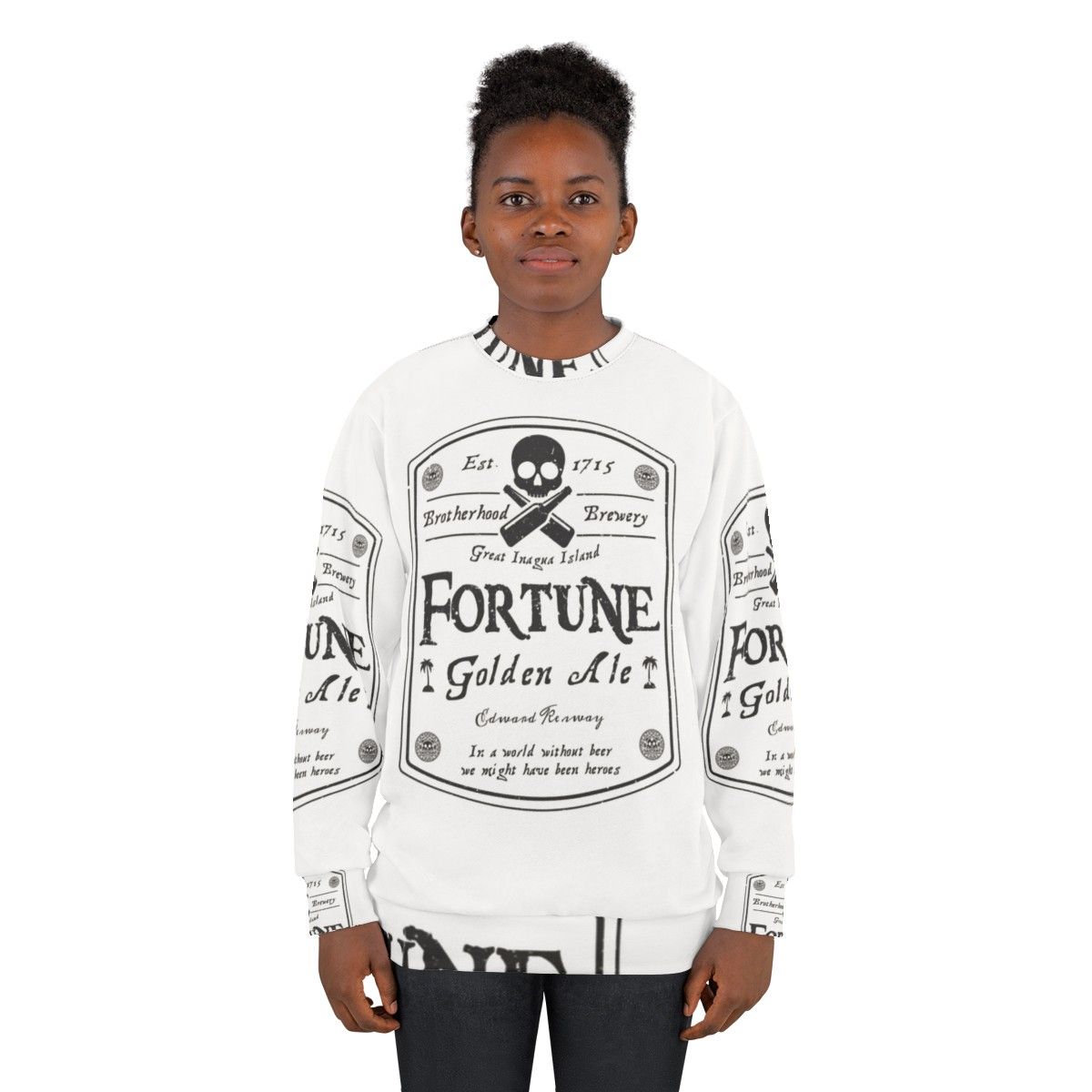 Assassin's Creed gaming sweatshirt with Fortune beer label design - women