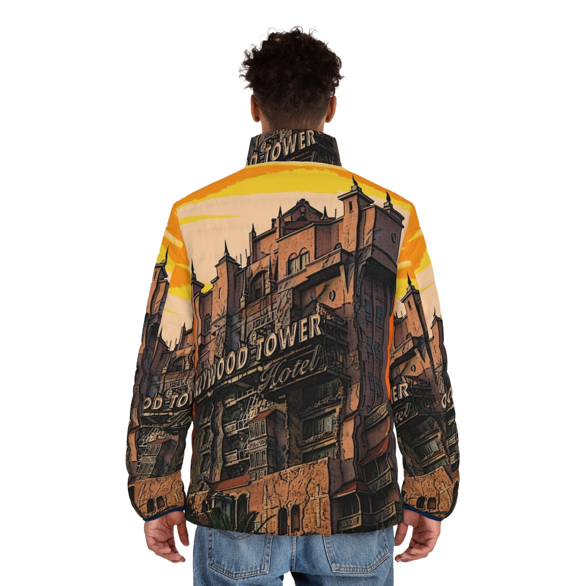 Vintage 1939 Hollywood-style puffer jacket inspired by the Disney Tower of Terror - men back