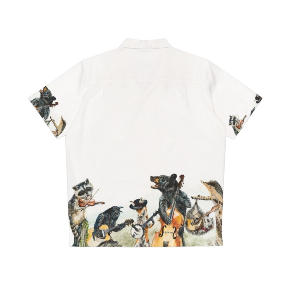 Bluegrass Gang Wildlife Hawaiian Shirt featuring a watercolor mountain landscape with animals - Back