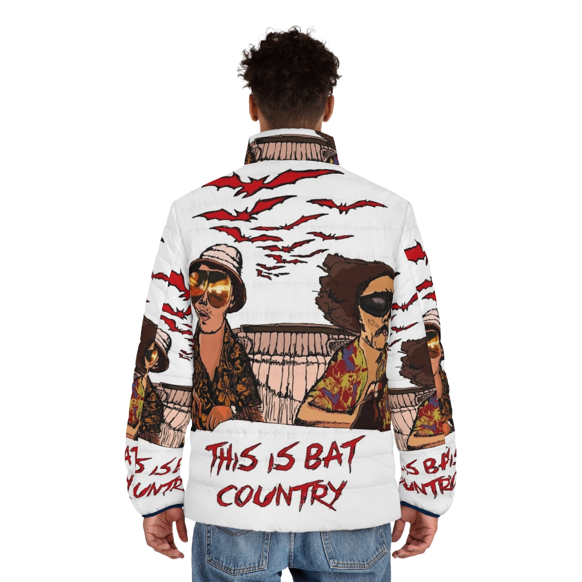 Bat Country Puffer Jacket featuring psychedelic design and Hunter S. Thompson inspired imagery - men back