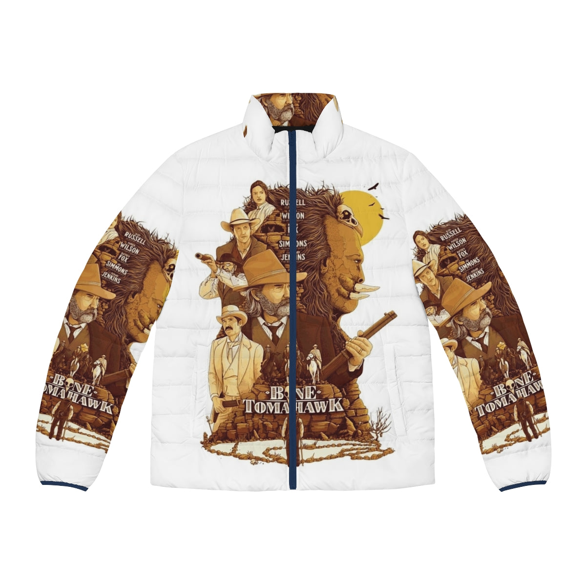 Bone Tomahawk Western Movie Puffer Jacket with Vintage Wild West Inspired Artwork