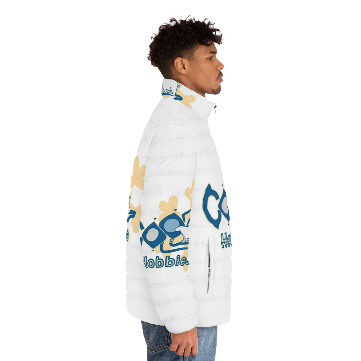 Puffer jacket with hobbies-themed design - men side right