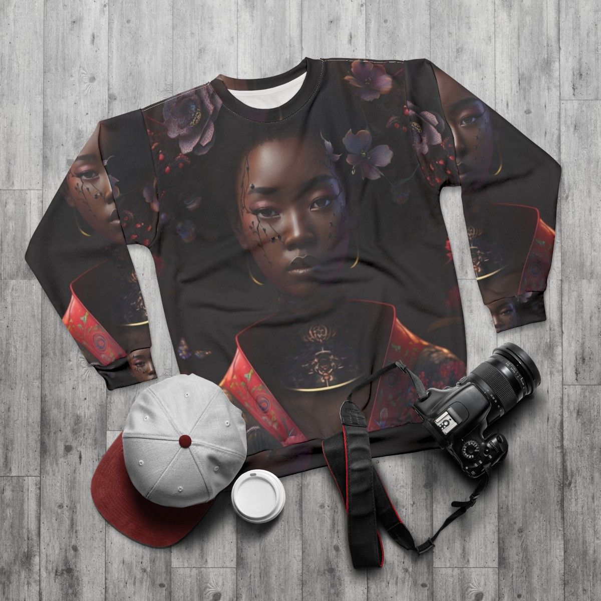 Empress of Hokkaido Japanese Geisha Sweatshirt - flat lay