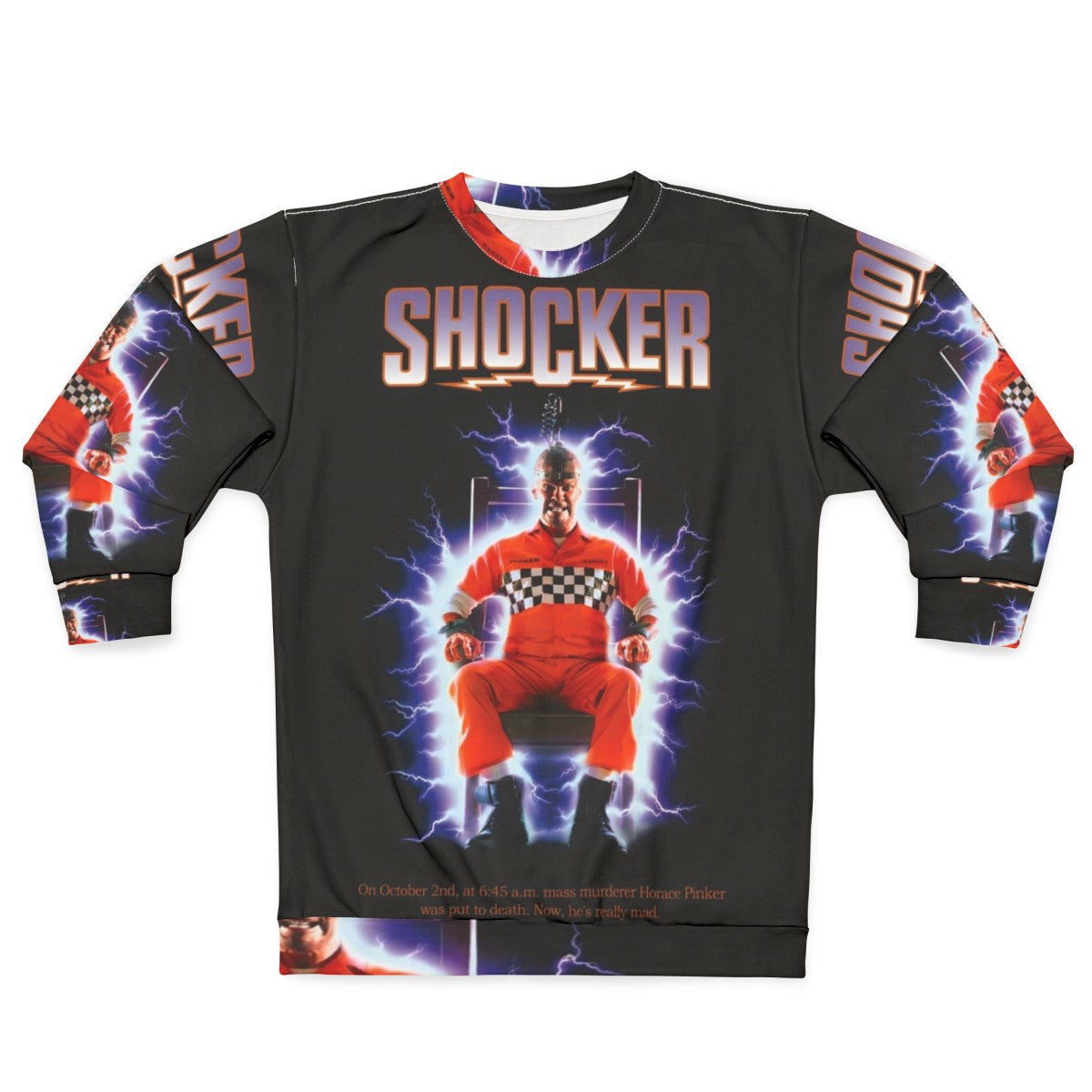 Shocker horror movie sweatshirt with retro 80s slasher design