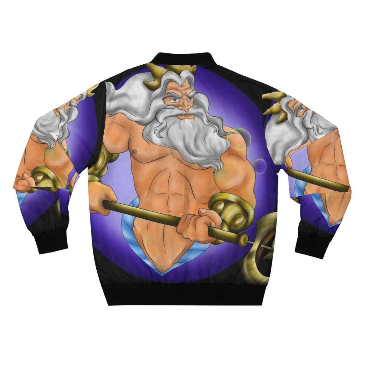 Merman King Triton Bomber Jacket with detailed oceanic and mythical design - Back