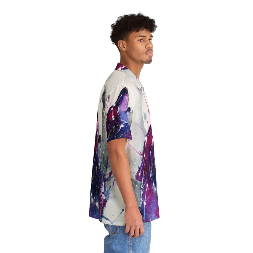 Galaxy wolf print on a tropical Hawaiian shirt - People Pight