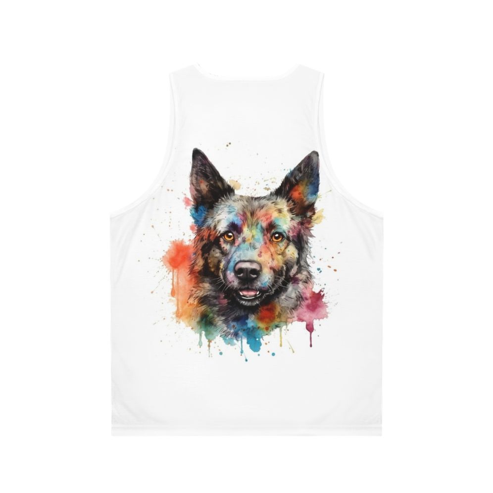 Hungarian Mudi dog watercolor painting on unisex tank top - Back