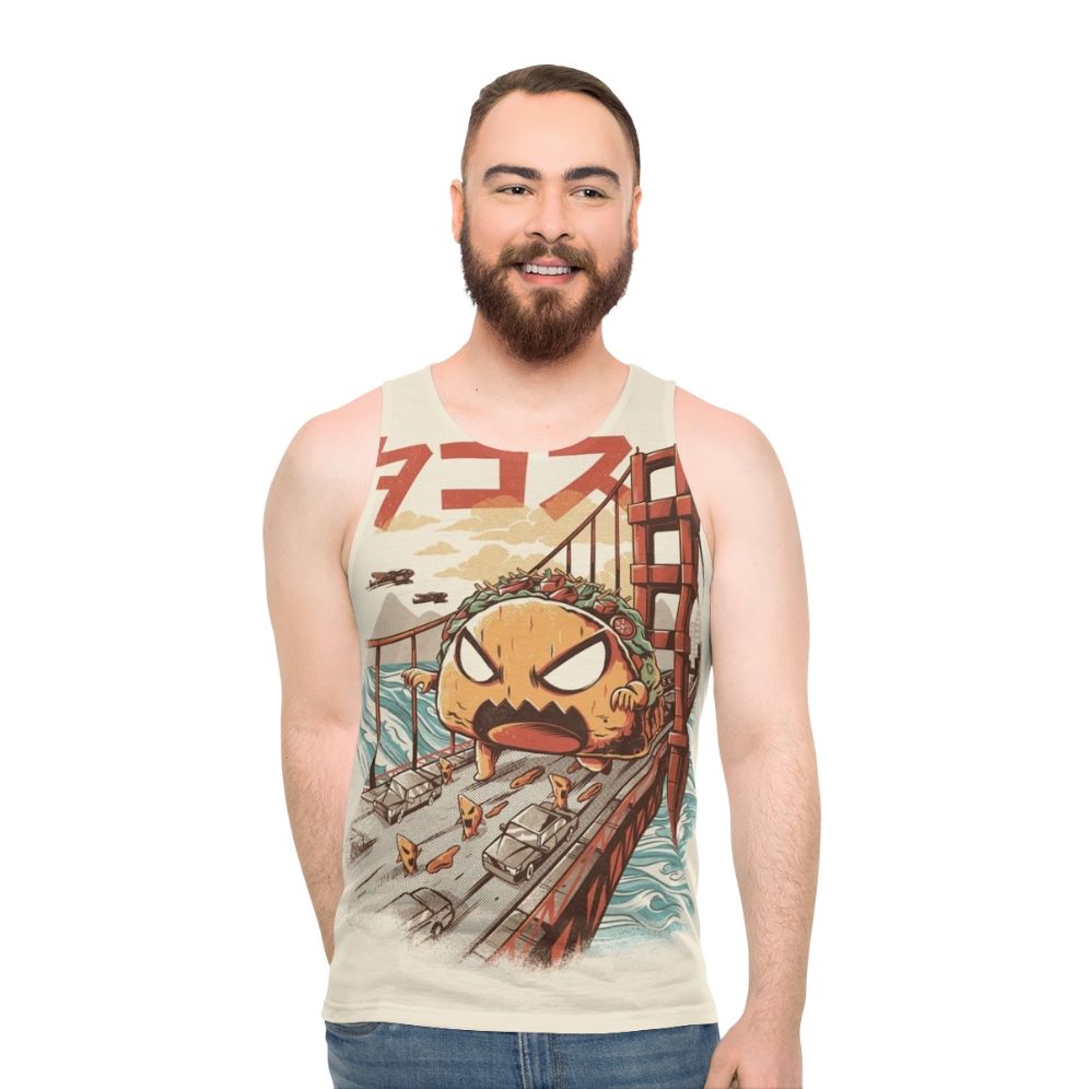 Unisex anime inspired Japanese kaiju graphic tank top - men