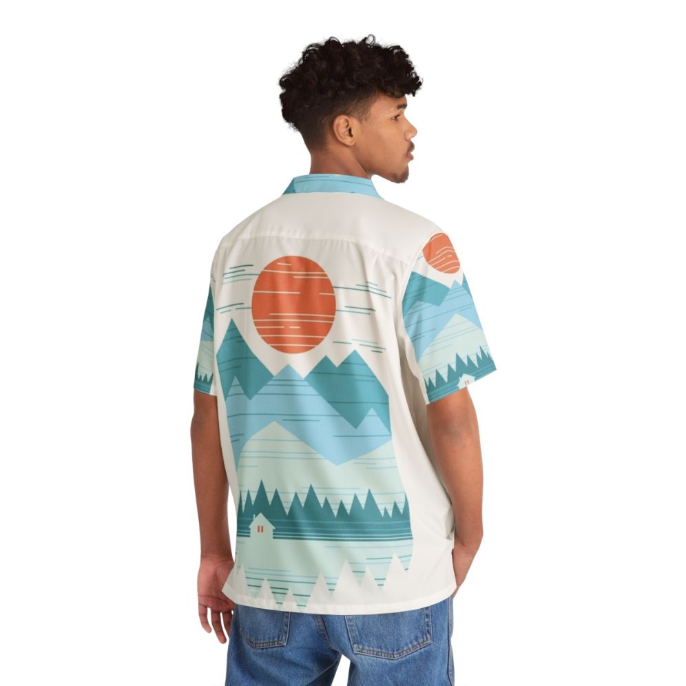 Cabin in the snow hawaiian shirt with minimalist mountain graphic design - People Back