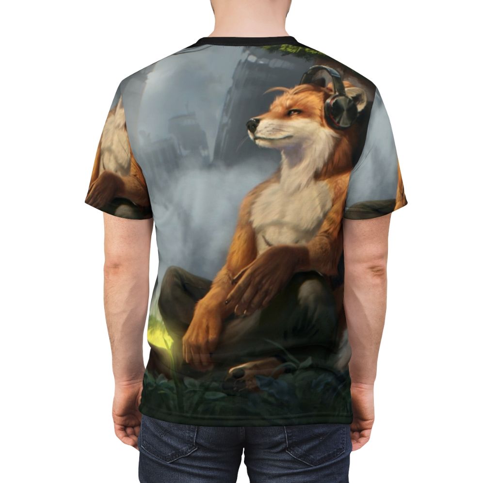 Vibrant anthropomorphic digital art t-shirt featuring a colorful fantasy animal design - men back