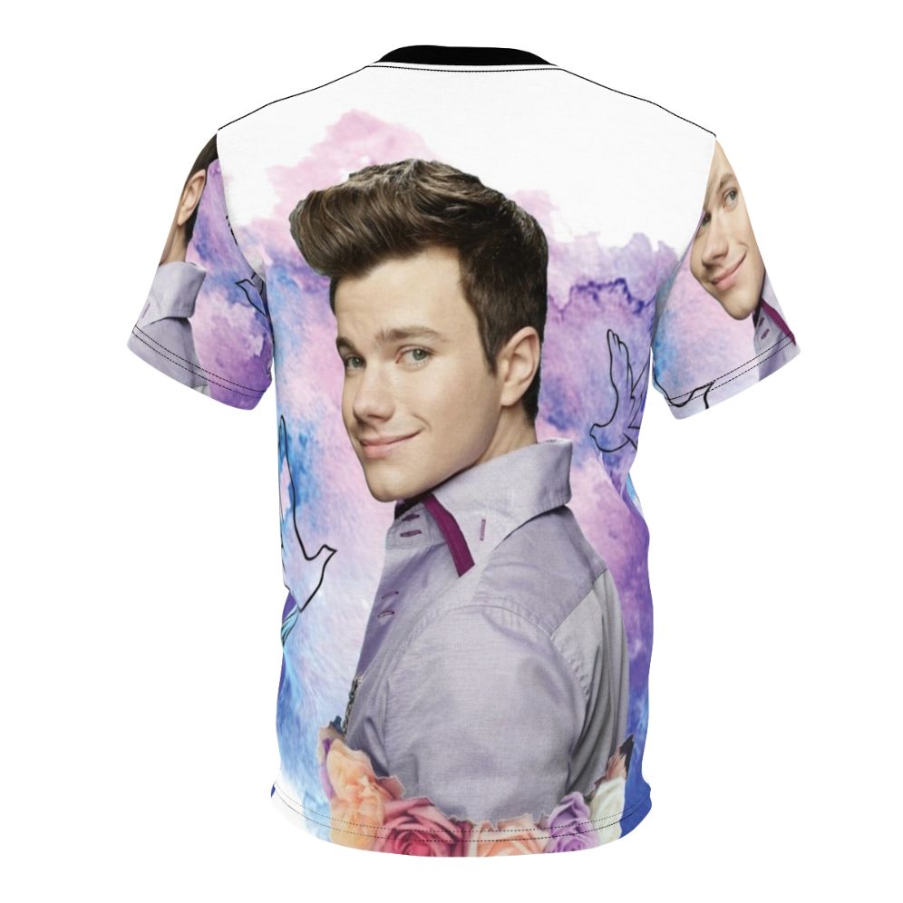 Vibrant water colour t-shirt design featuring characters from the hit TV show Glee, including Kurt Hummel. - Back