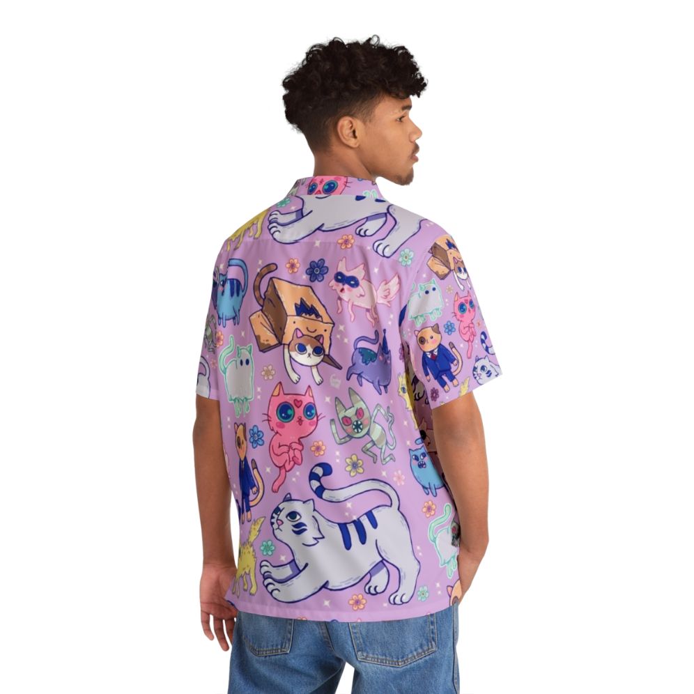 Cats Adventure Hawaiian Shirt with tropical cartoon fan art design - People Back