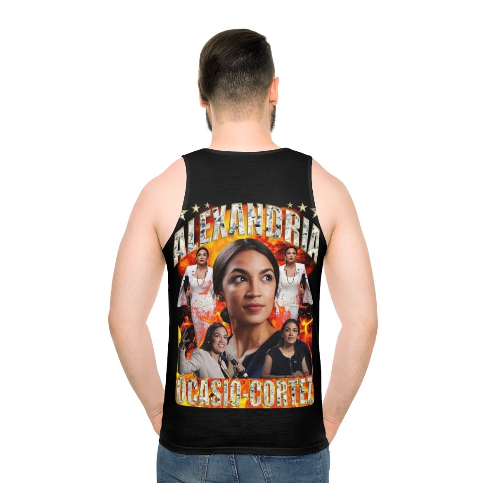 Unisex tank top with Alexandria Ocasio-Cortez and Democratic Socialist design - men back