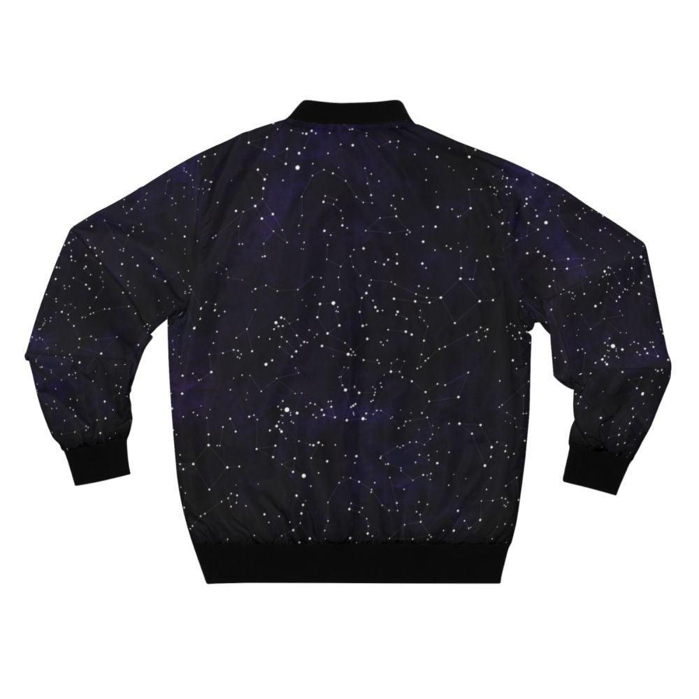 Bomber jacket featuring a design of constellations and stars in the night sky - Back