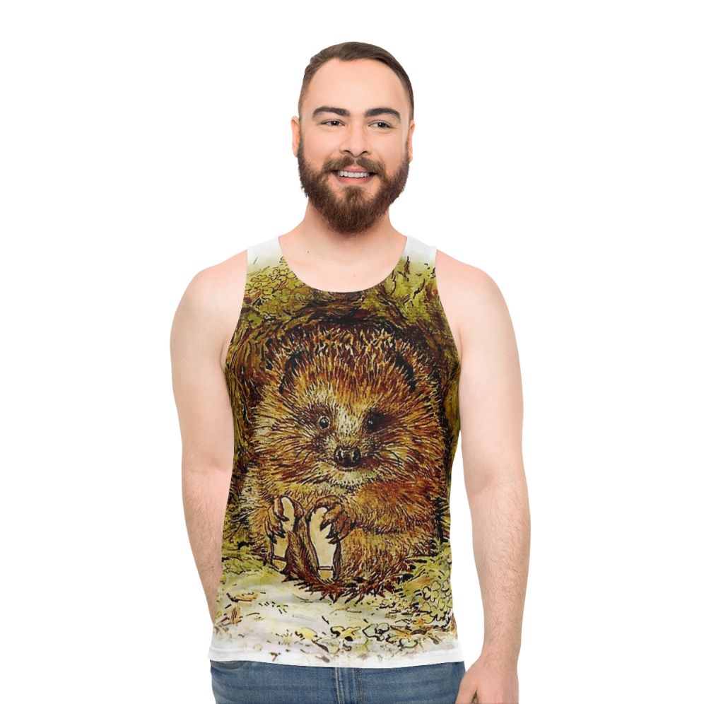 Beatrix Potter inspired unisex tank top with hedgehog design - men