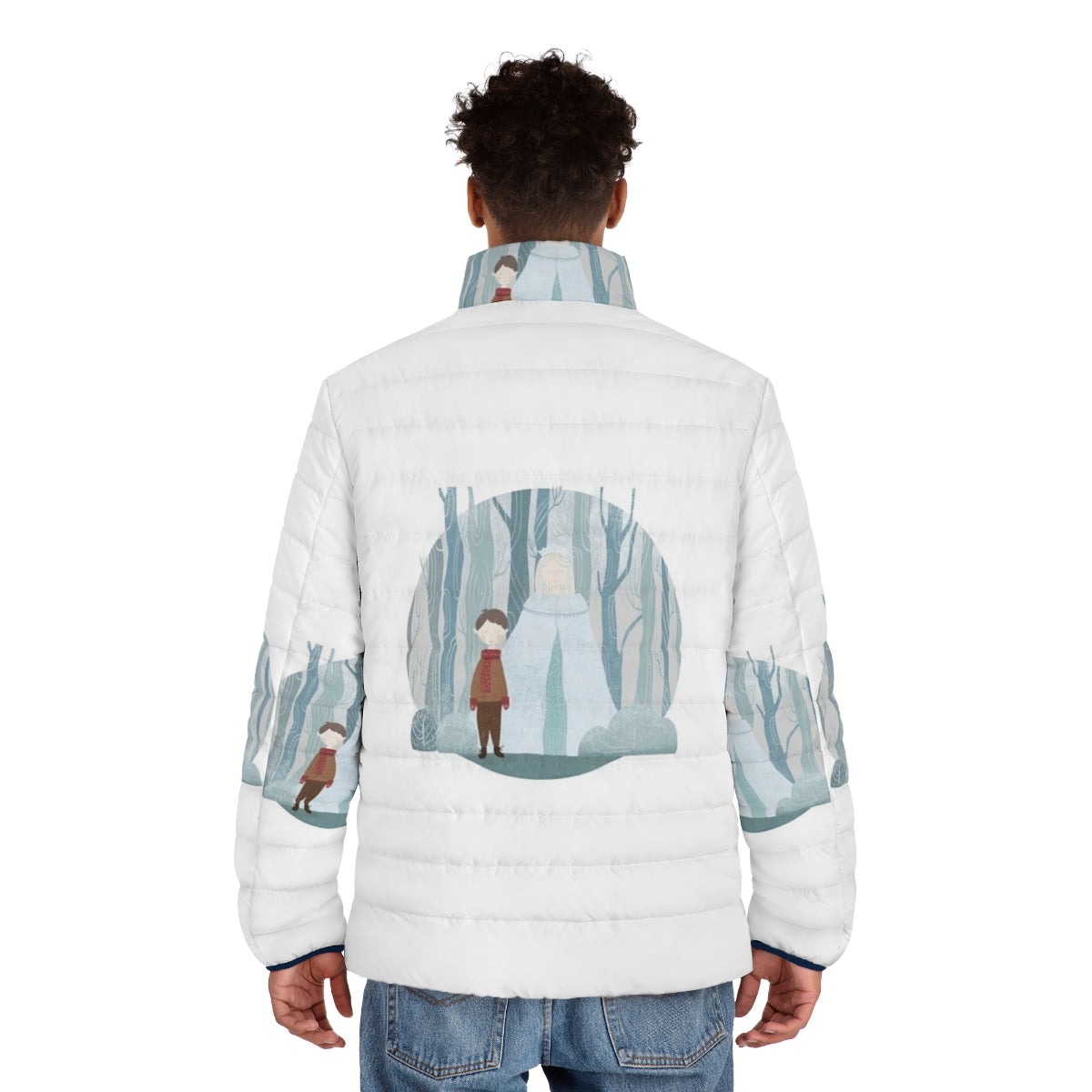 Snow Queen Puffer Jacket featuring enchanting digital art design - men back