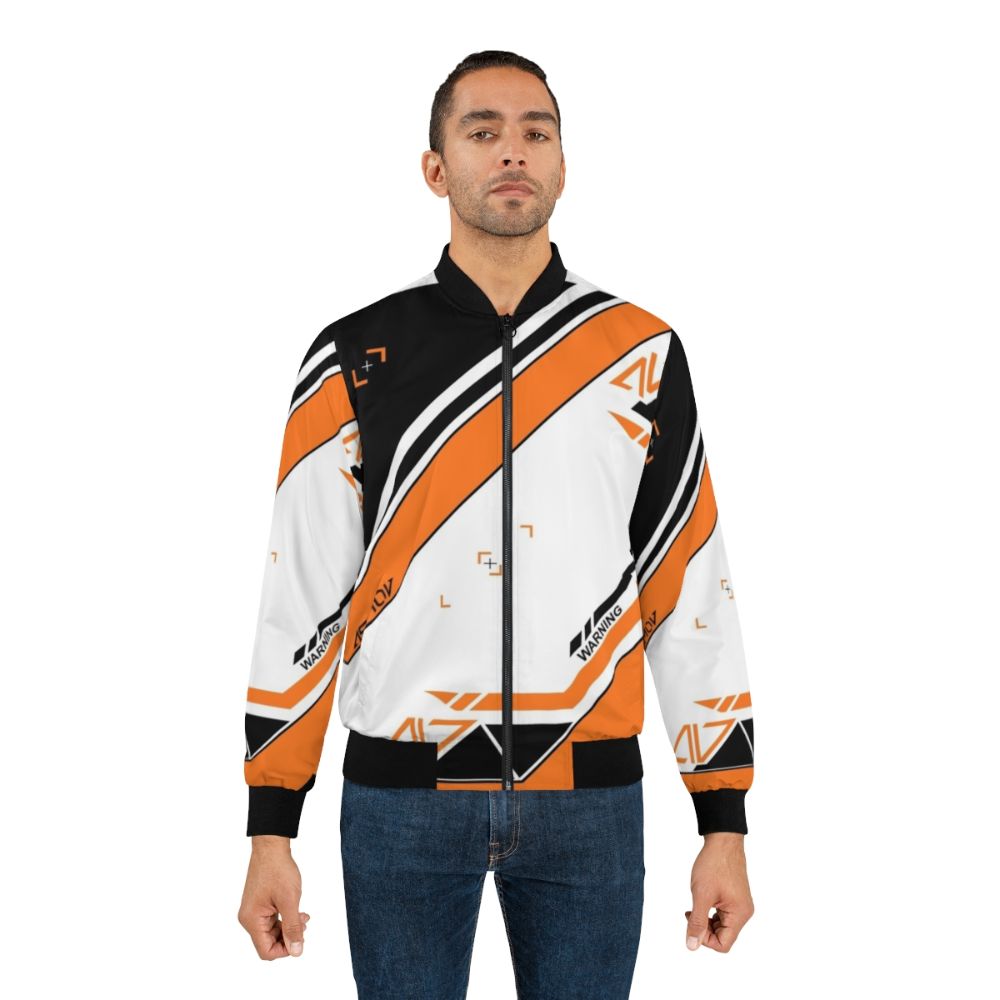 A bomber jacket with the iconic CSGO Asiimov skin design in shades of orange and black. - Lifestyle