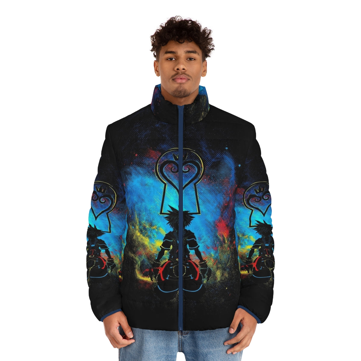 Kingdom Art Puffer Jacket featuring Sora and Kingdom Hearts design - men front