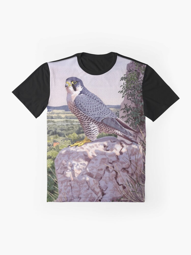 Peregrine falcon watercolor painting on a t-shirt - Flat lay