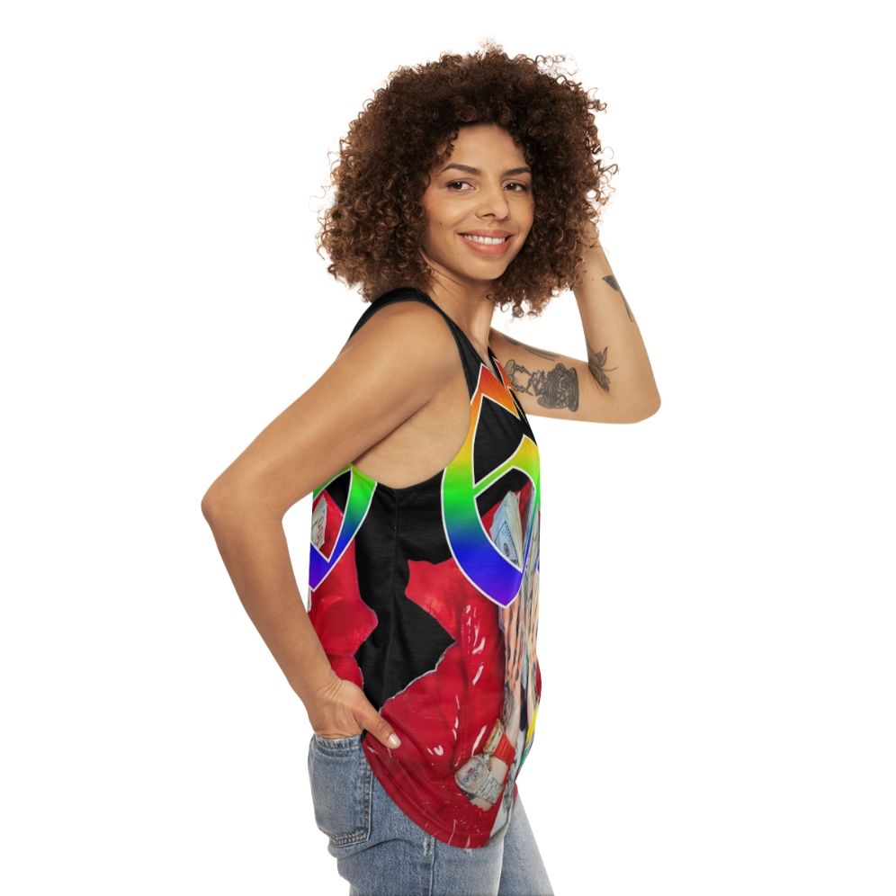 Unisex graphic tank top with hip-hop inspired design - women side