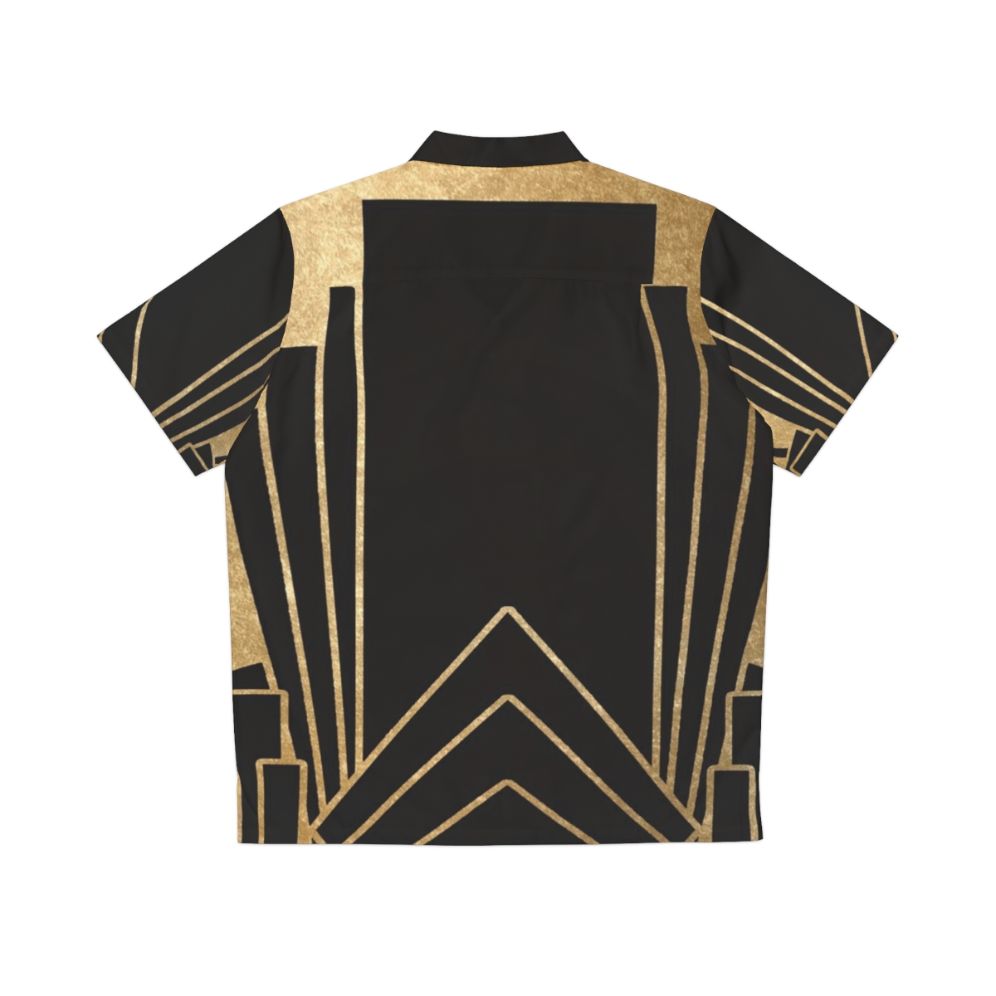 Art deco inspired hawaiian shirt with geometric pattern in gold and neutral tones - Back