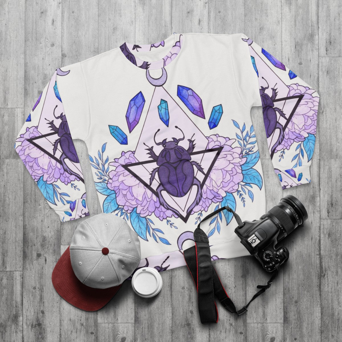 Scarab Queen Nikury Sweatshirt - Occult Inspired Witchy Apparel - flat lay