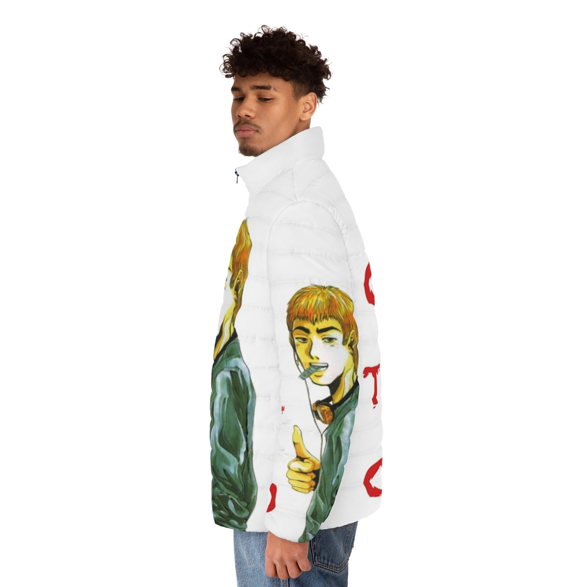 GTO Graphic Puffer Jacket, featuring an anime-inspired design - men side left