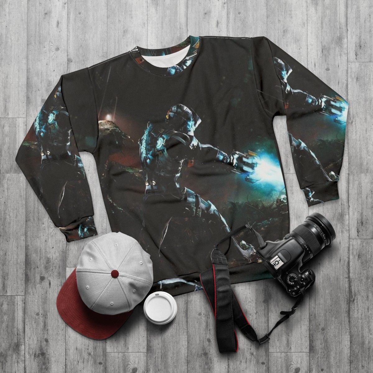 Dead Space Themed Sweatshirt with Iconic Video Game Imagery - flat lay