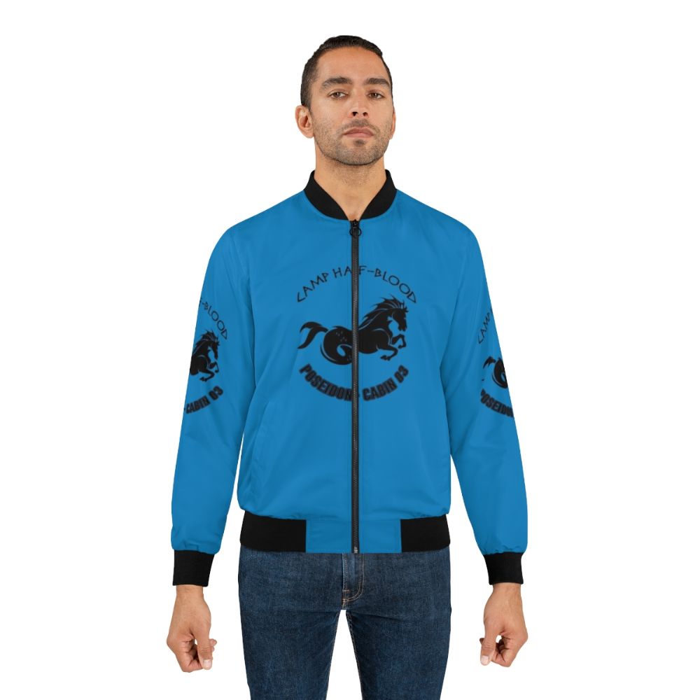 Demigod Poseidon Bomber Jacket featuring a mythological design with water and ocean elements - Lifestyle