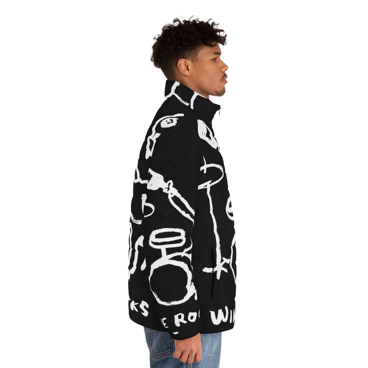 Rocks Wine Puffer Jacket featuring a music and wine inspired design - men side right