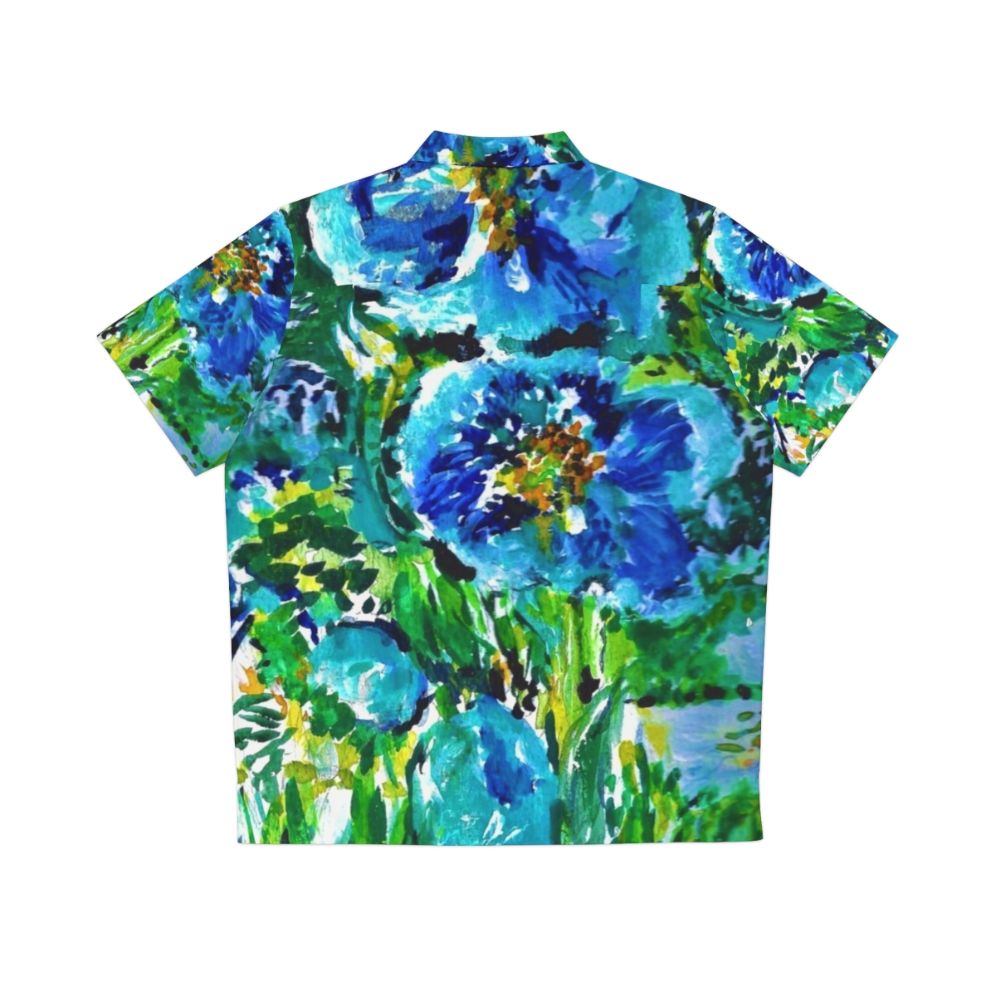 Blue poppies Hawaiian shirt with tropical floral print - Back