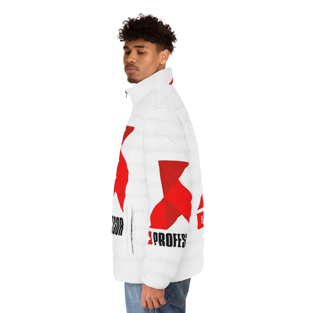 The Professor Money Heist Netflix Puffer Jacket with Origami Design - men side left