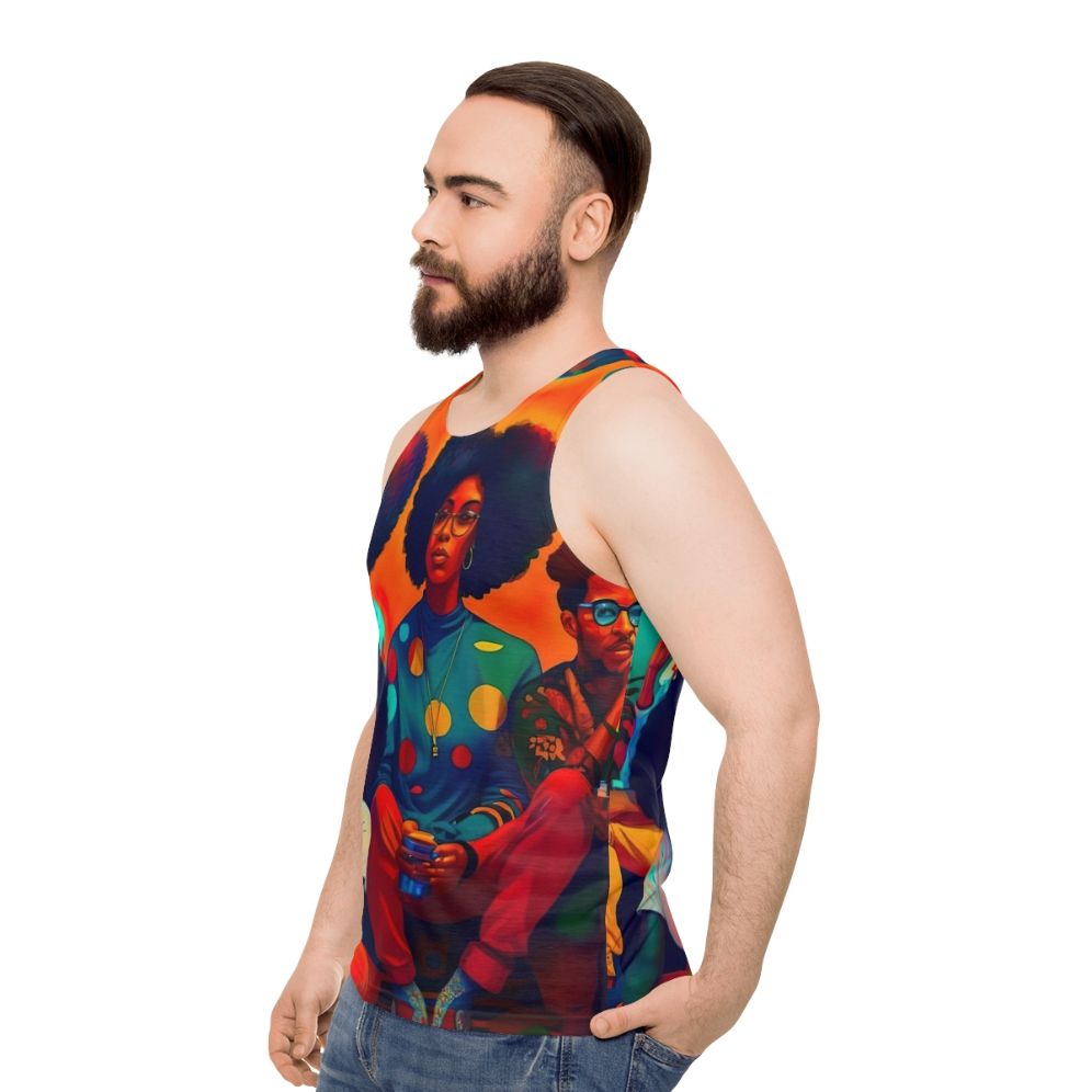 Unisex tank top with afrofuturistic, psychedelic art design - men side