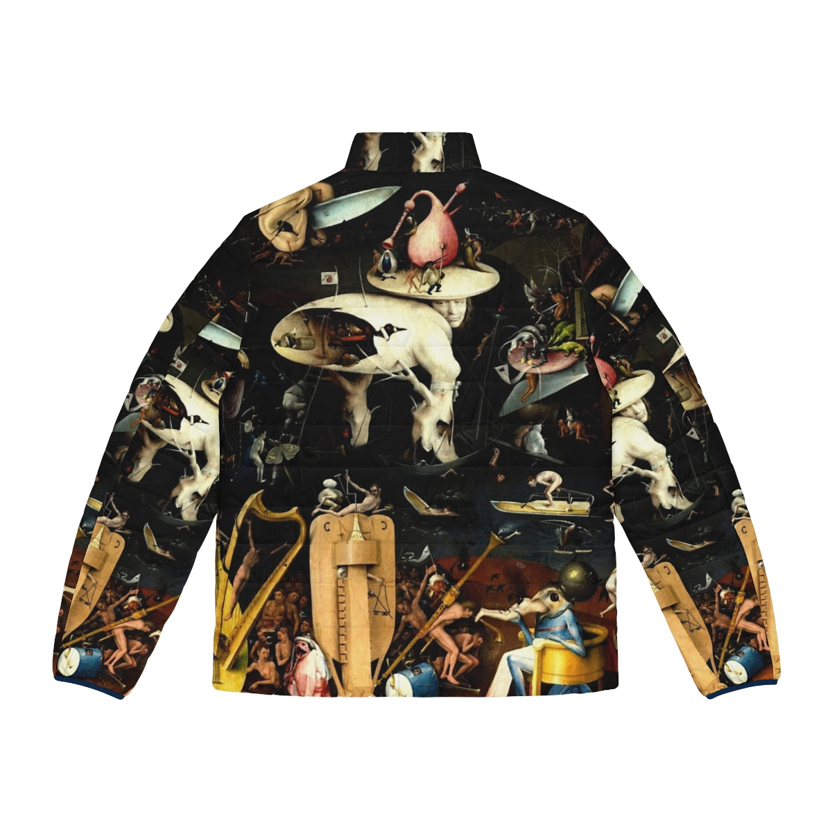 Hieronymus Bosch inspired puffer jacket featuring surreal, religious imagery from the Garden of Earthly Delights - Back