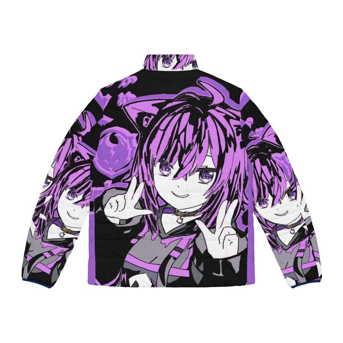 Hololive Gamers Nekomata Okayu Puffer Jacket featuring a cute catgirl design - Back