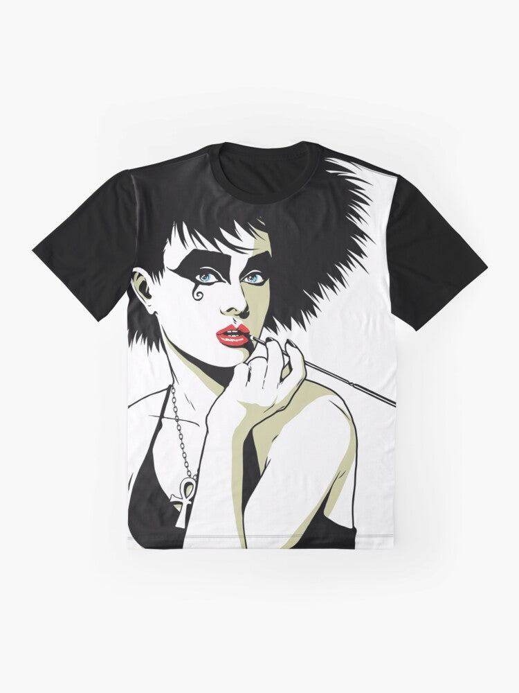 Goth graphic t-shirt featuring a vintage-style design with punk and gothic elements. - Flat lay