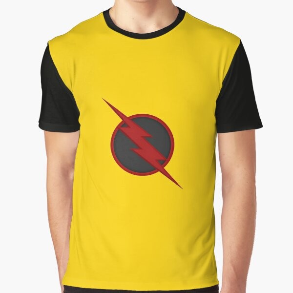 Yellow t-shirt with a graphic design featuring Professor Zoom, the Reverse Flash