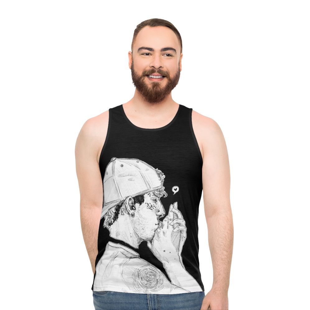 Unisex black and white band drummer tank top - men