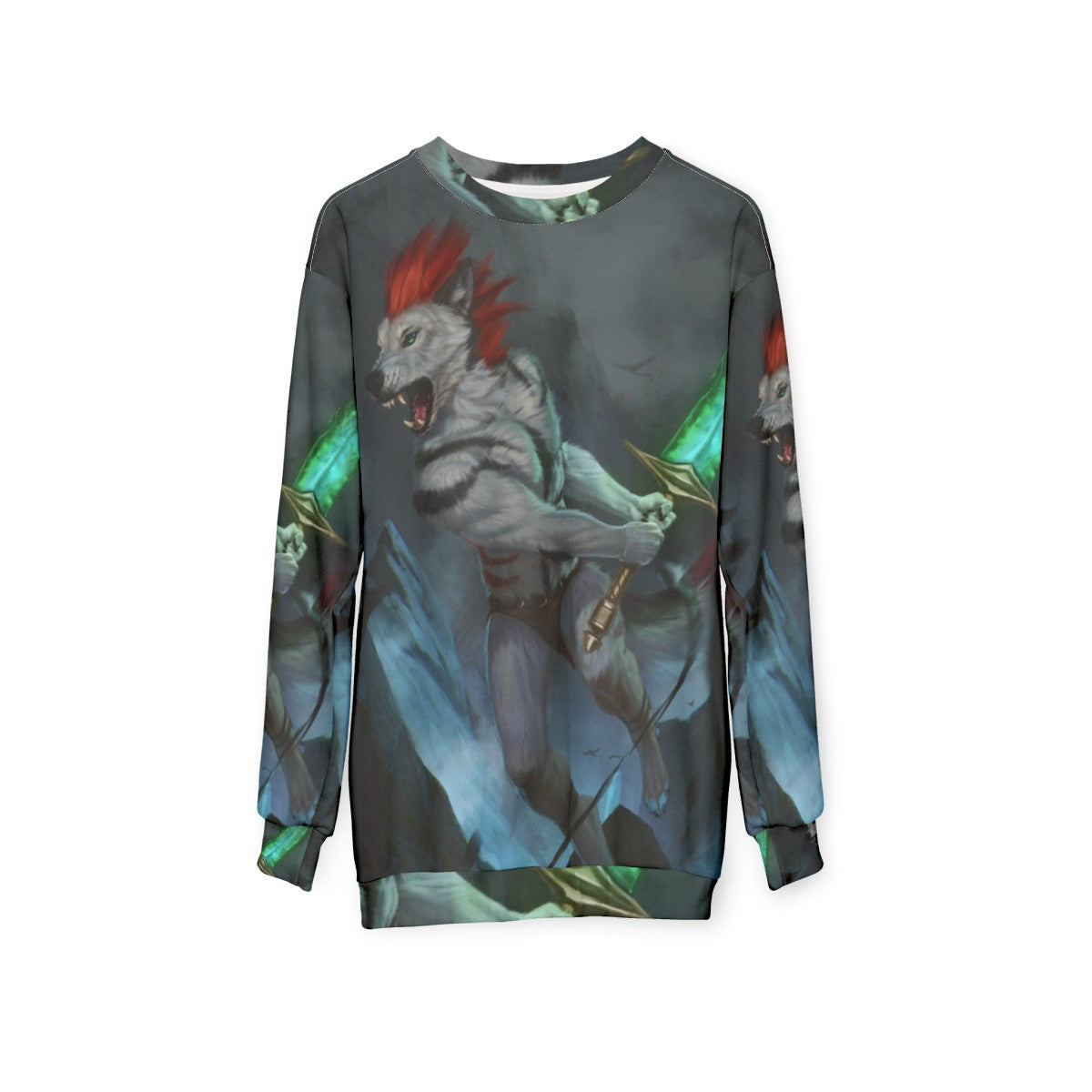 Headlong anthro wolf fantasy digital art sweatshirt - hanging