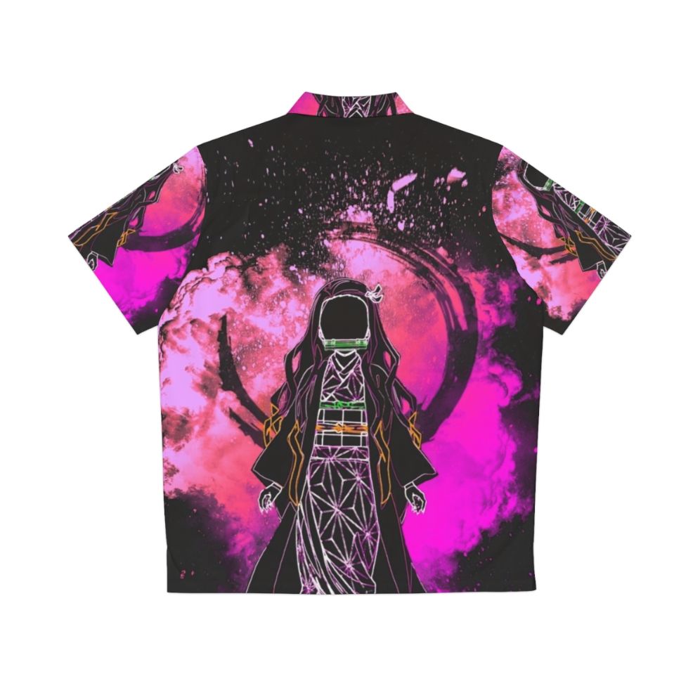 Demon Slayer inspired Hawaiian shirt with colorful abstract and silhouette design - Back