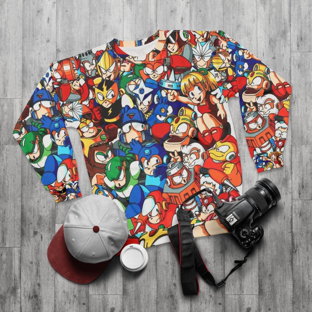 Mega Man Robot Masters Retro Gaming Sweatshirt - flat lay