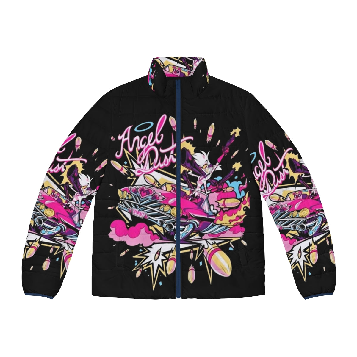 Hazbin Hotel Angel Dust Puffer Jacket with Anime-Inspired Design