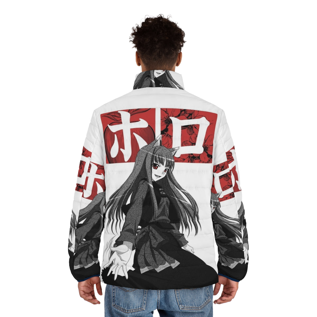 Wolf Harvest Deity Puffer Jacket with Spice and Wolf inspired design - men back