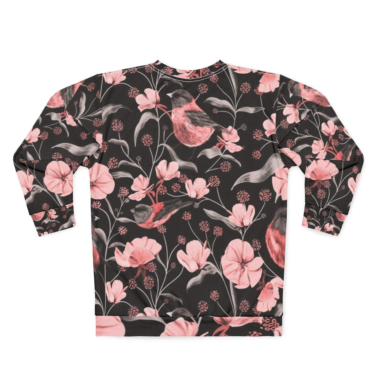 Pink birds and flowers botanical design on a sweatshirt - Back