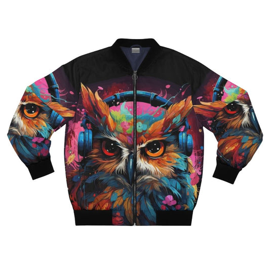 Owl DJ Bomber Jacket with Colorful Graphic Design