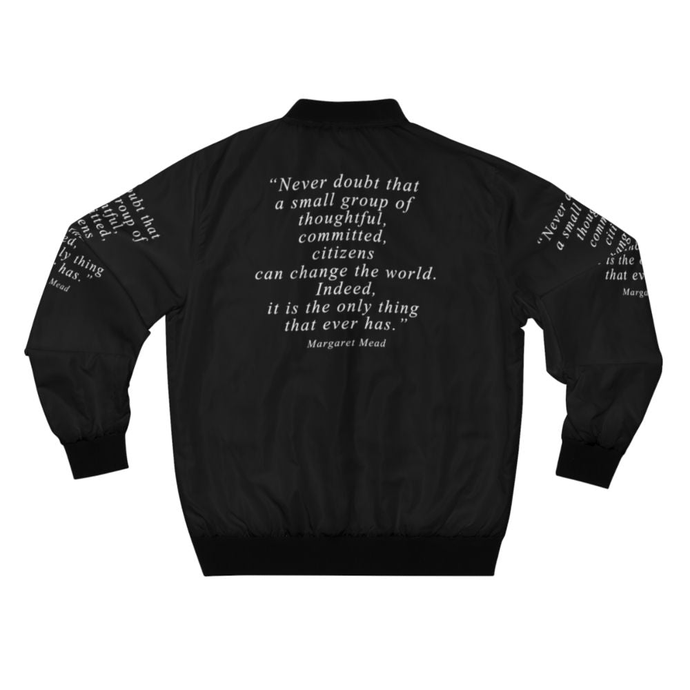 Bomber jacket with inspirational "Change the World" quote printed on it - Back