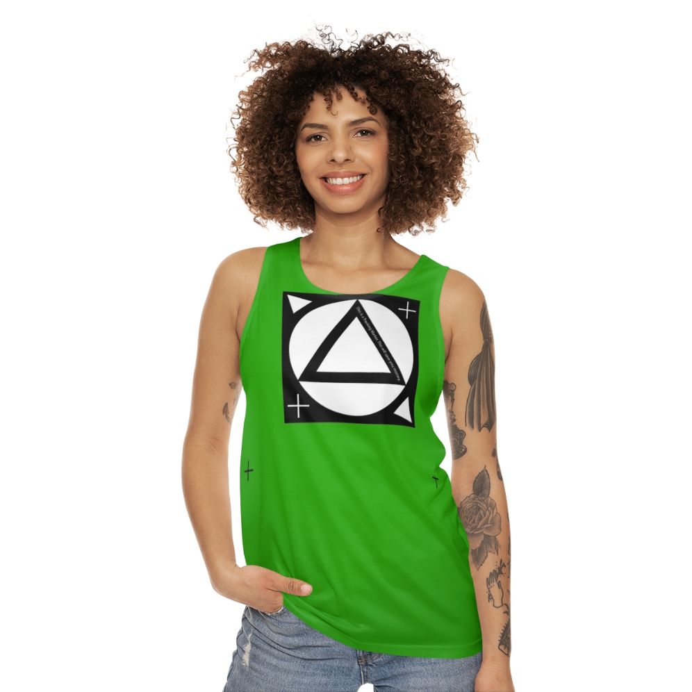 Unisex tank top with tracking markers for visual effects and green screen filming - women