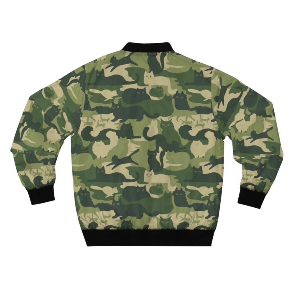 Green camouflage bomber jacket with cat silhouettes pattern - Back