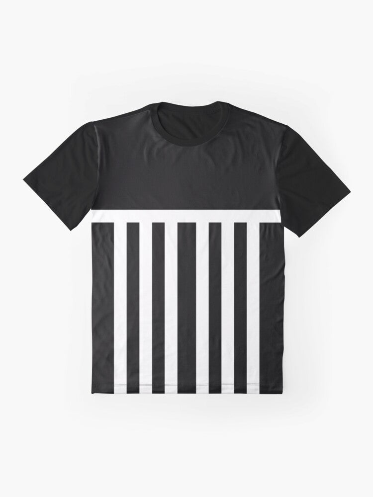 Port Adelaide "Prison Bars" Heritage Graphic T-Shirt - Celebrate the iconic Port Adelaide Magpies AFL football team's heritage with this black and white striped graphic tee. - Flat lay