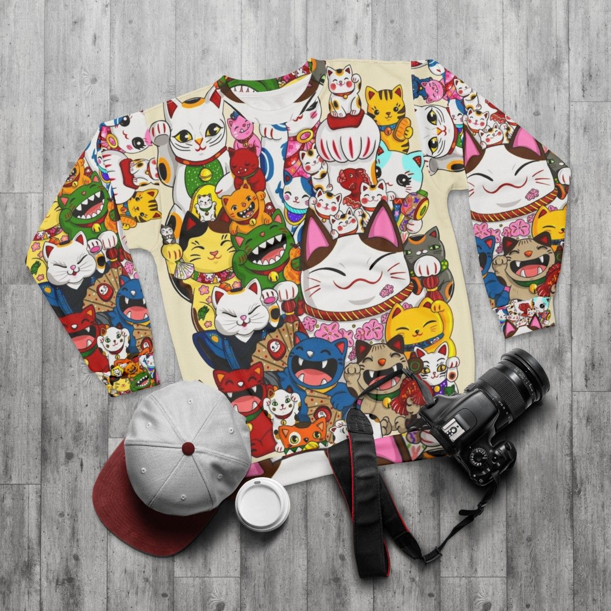 Maneki Neko Lucky Cat Sweatshirt - flat lay